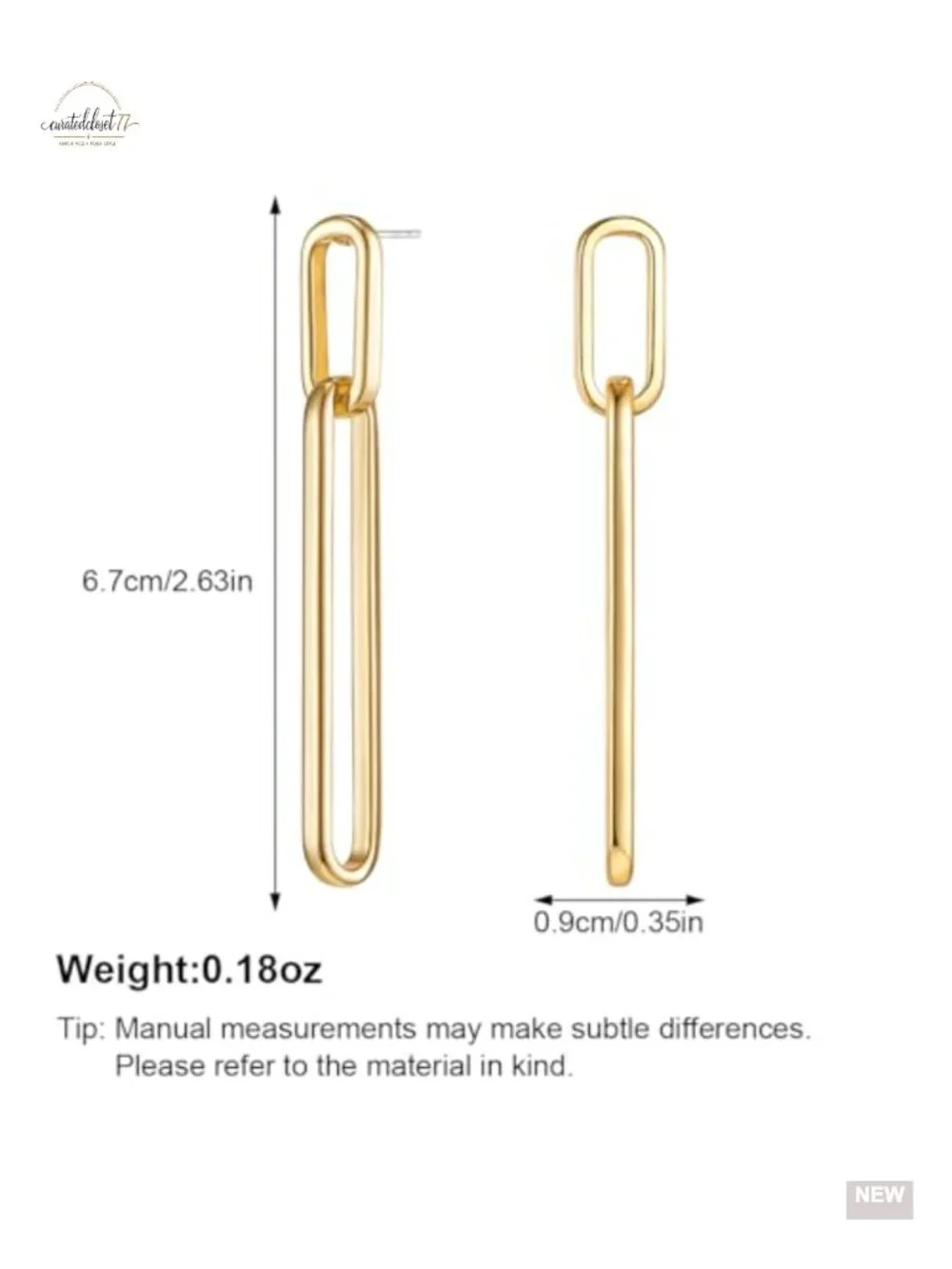 Geometric Link Drop Dangle Earrings Long Hypoallergenic Brass